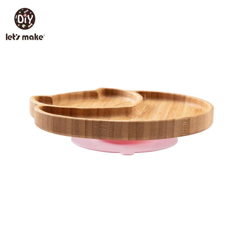 Let'S Make Baby Dinner Plates Set Wooden Cartoon Dinner Plate Fork Spoon Children Feeding Plate Safe Edible Silicone Product