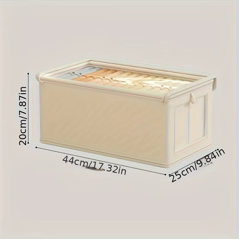 Large Foldable Canvas Storage Box with Clear Window - Organize and Store Clothing Space-Saving Home Closet Organizer