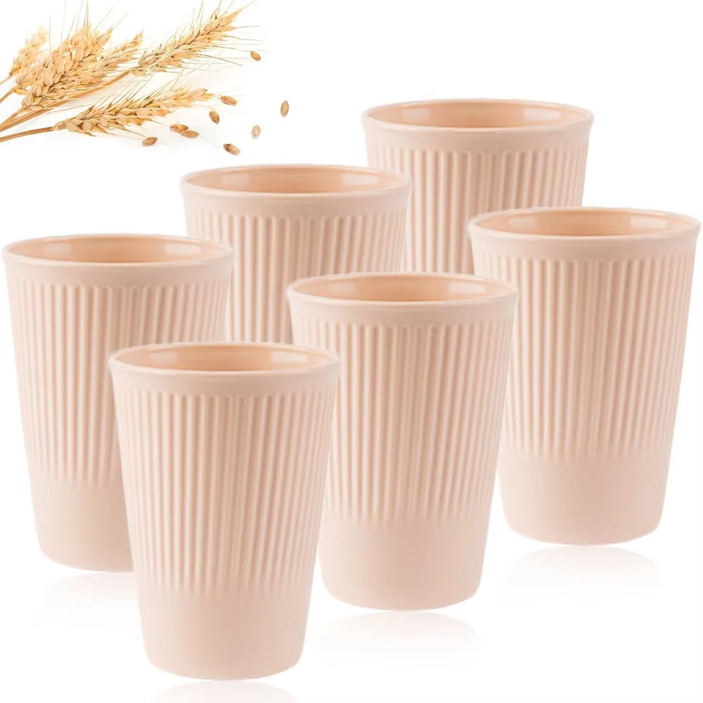 Eco-Friendly Wheat Straw 6Pcs/Set Unbreakable Multi-Purpose Drinking Cups Biodegradable round Toothbrush Cup Bpa-Free