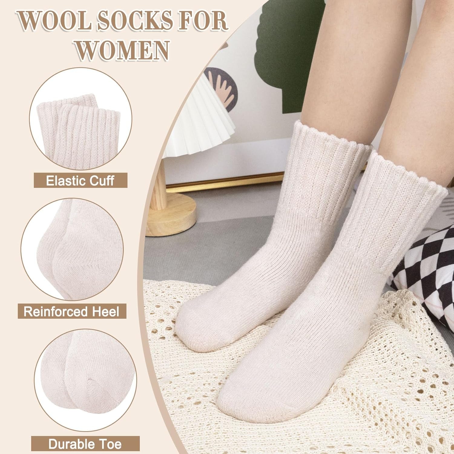 4 Pairs Womens Wool Socks - Soft, Thick, Warm Thermal Boot Winter Socks for Gifts