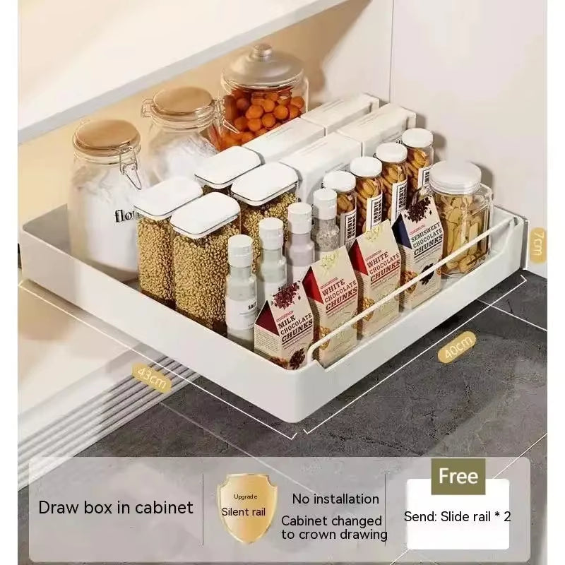 New Kitchen Storage Rack with Slide Rails Pull-Out Kitchen Drawer Type Storage Tray Spice Box Storage Rack Cabinets Organizer