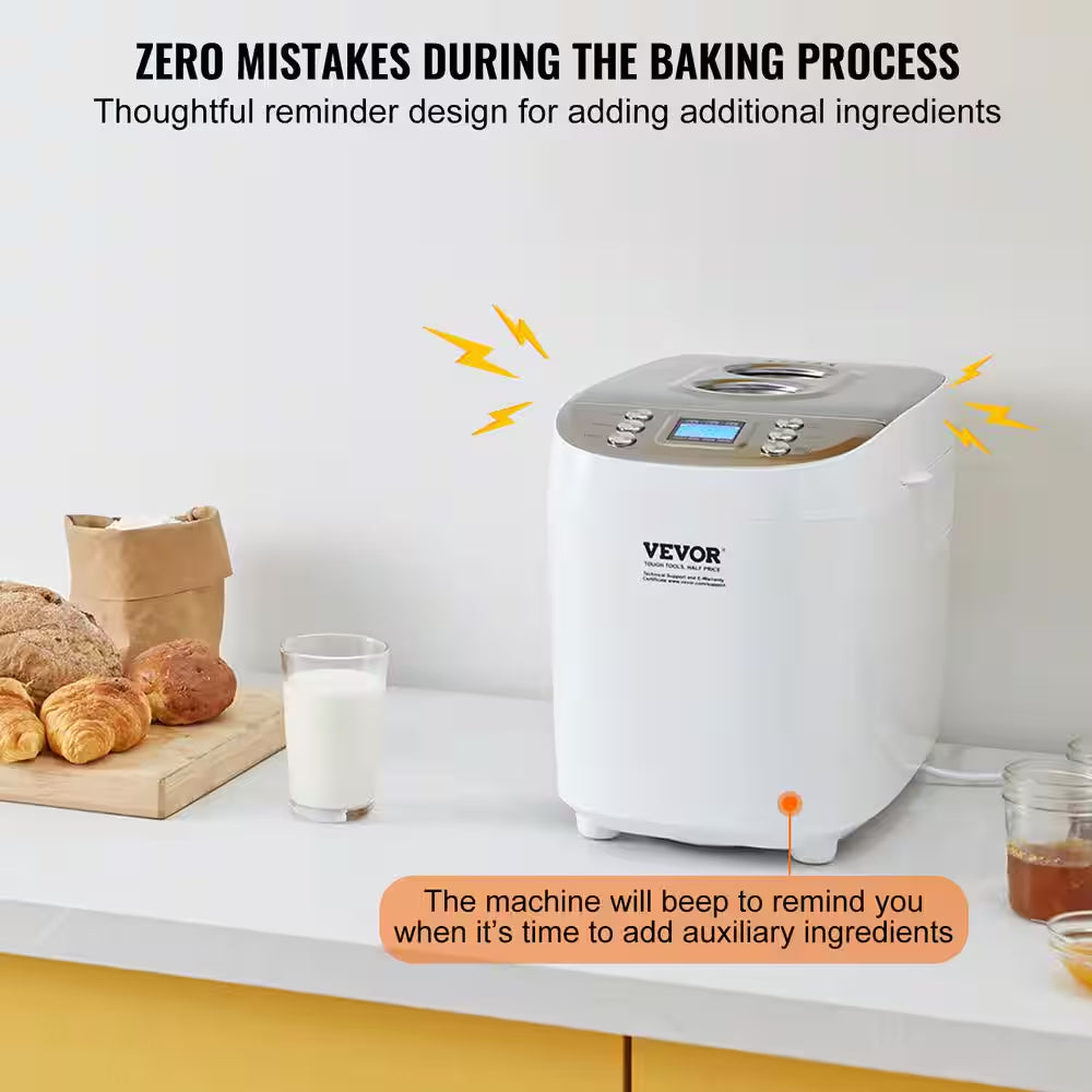 Bread Maker, 15-In-1 3 Lbs. Dough Machine, Nonstick Ceramic Pan Automatic Breadmaker with Gluten Free Setting White