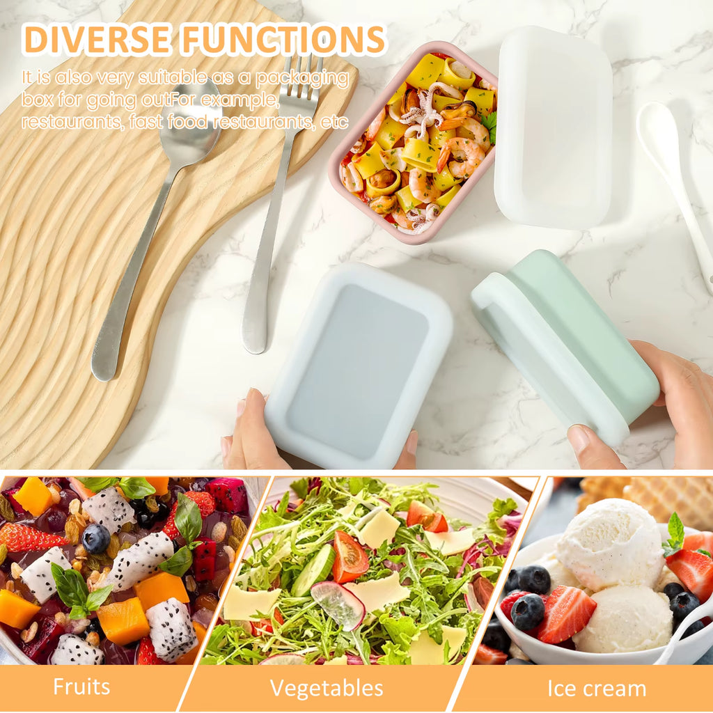 3Pcs Kids Silicone Food Storage Containers Leakproof Silicone Lunch Box Bento Box BPA Free Kitchen Pantry Dishwasher Safe