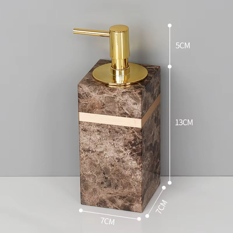 Emperador Dark Natural Marble Bathroom Set Luxury Stone Toothbrush Holder Tooth Mug Soap Dispenser Bathroom Accessories
