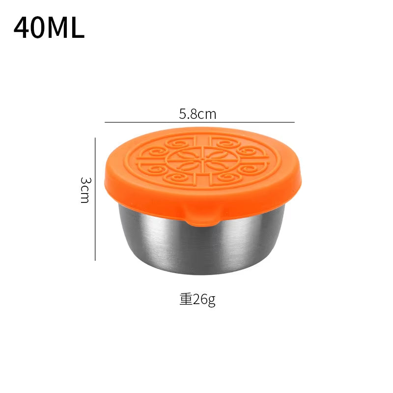 40/50/70ML Sealed Silicone Lid Sauce Cup Stainless Steel Small Seasoning Bowl Salad Tomato Dipping Saucer Box Kitchen Tableware