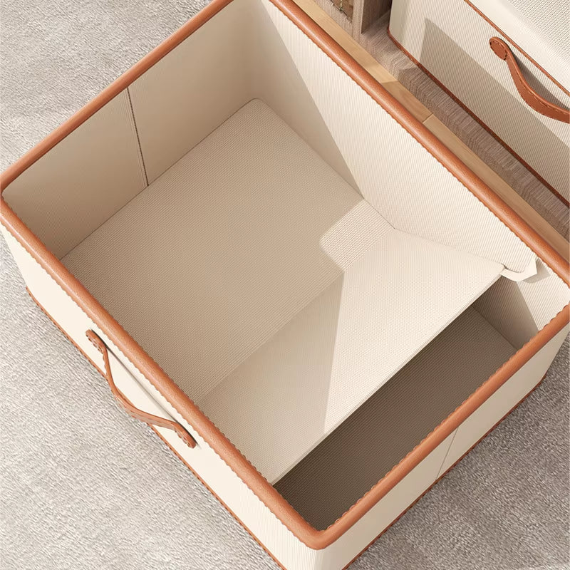 Cube Bins Boxes with Lids, Foldable Clothing Storage Box PU Leather Handles Decorative Home Cubes Closet Organizer Container