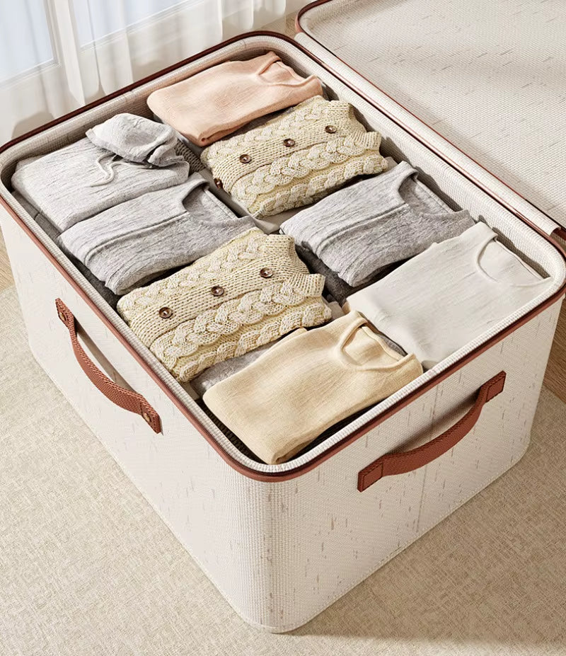 Large Household Storage Box Heavy-Duty Hard Shell Cotton Linen Zipper Storage Organizer Box with Lid for Clothes Toys Blankets