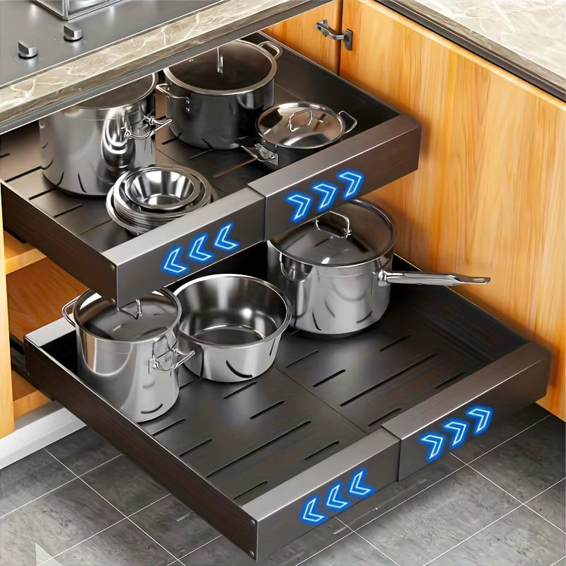 Expandable Pull Out Cabinet Organizer Metal Stick Slide Out Drawers Storage Kitchen Adjustable Sliding Roll Out Cabinet Shelves