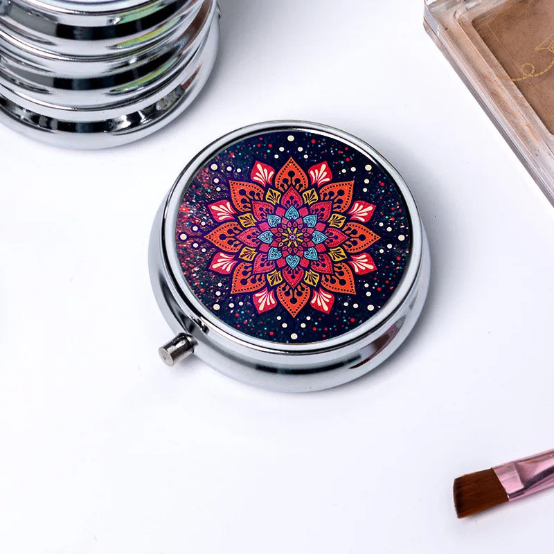 Circular Storage with 3 Compartments Single Compartment Metal Small Medicine Box Jewelry Box Foldable Portable Mini Medicine Box