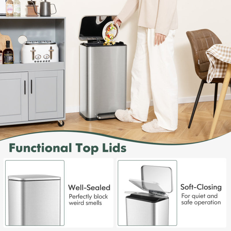 10.5 Gal and 1.6 Gal Step Trash Can Combo Set with Detachable Inner Buckets