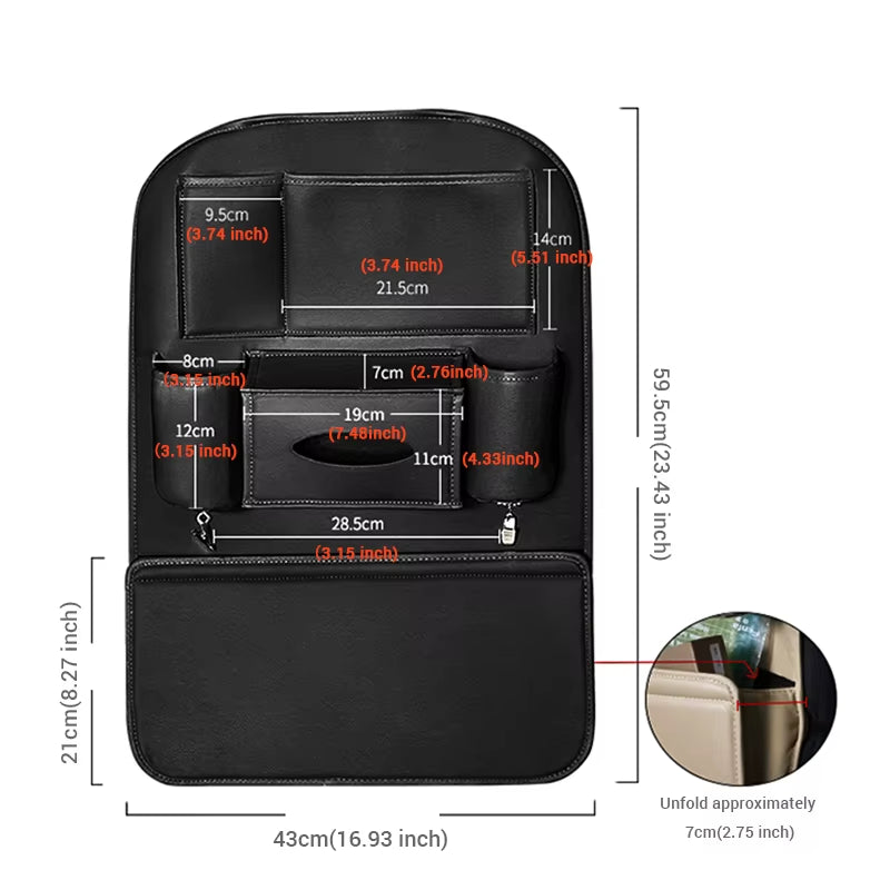 Car Seat Back Organizer PU Leather Backseat Bag Multifunctional Car Storage Organizer with 6-Pocket for Travel Stowing Tidying