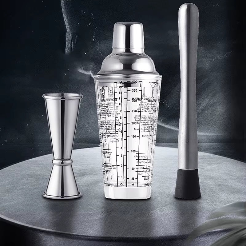 Factory Wholesale 400ML Stainless Steel and Glass with Scale Mixer Shaker Cup Milk Tea Glass Shaker Cup