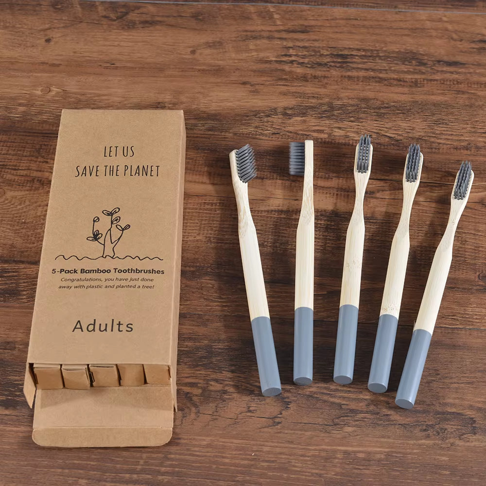 Bamboo Toothbrush 5Pack Adult Medium Bristles Eco Friendly Cepillo Dientes Bambu Oral Care Toothbrush Clareador De Dente Brushes