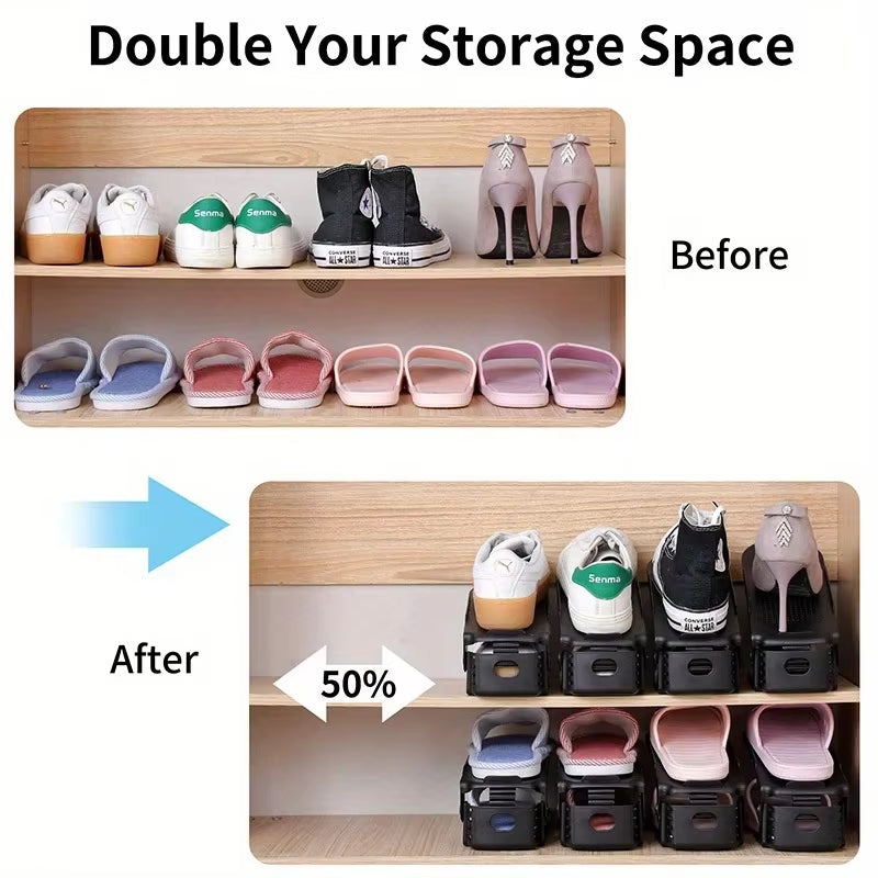 7/100 Pcs Modern Shoe Rack Shoe Storage Rack Double-Layer Integrated Adjustable Plastic Shoe Rack for Home Living Room