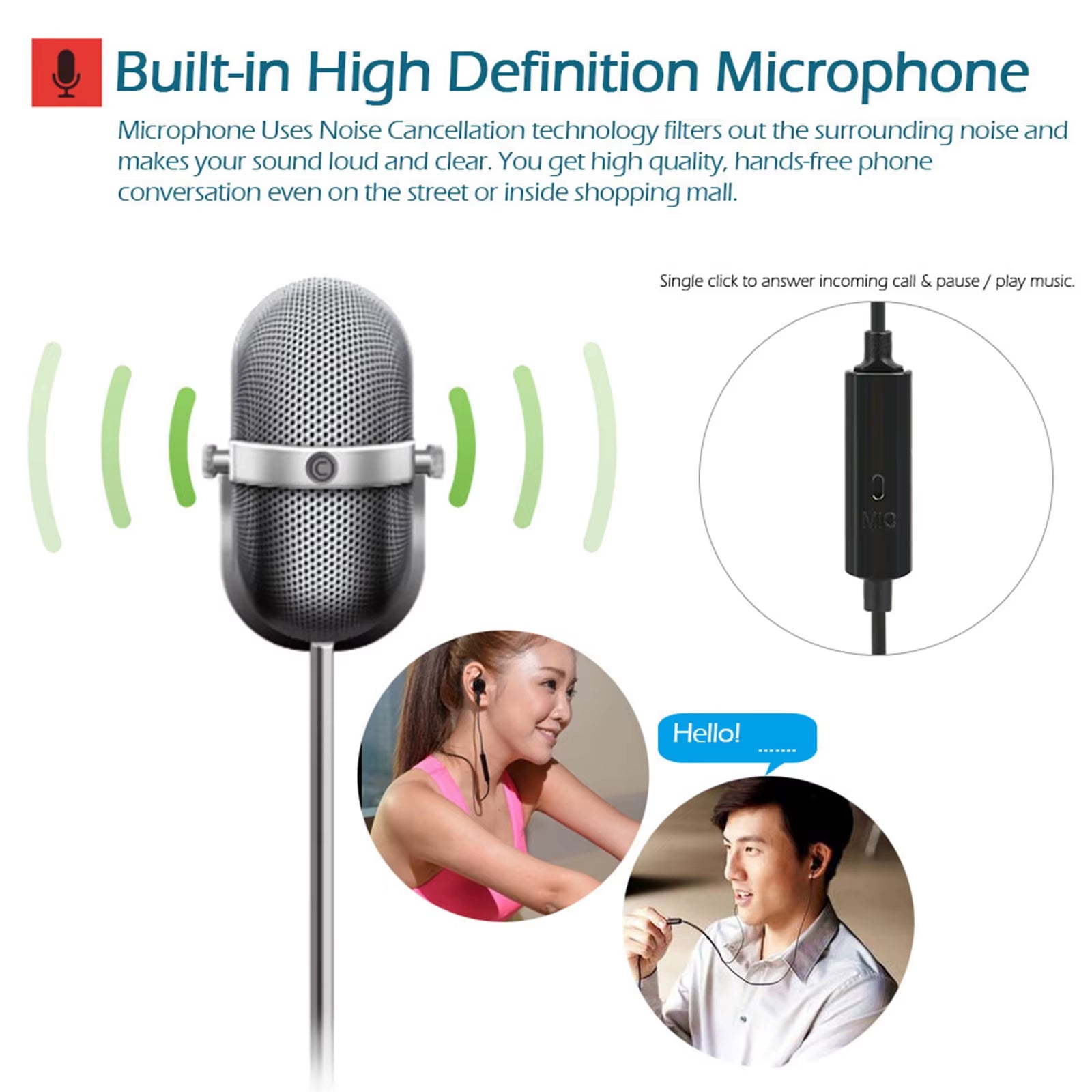 FC12 Stereo Music Headset Air Tube 3.5Mm Anti-Radiation Earphone In-Ear Headphone Noise Reduction Line Control W/ Mic for Phone