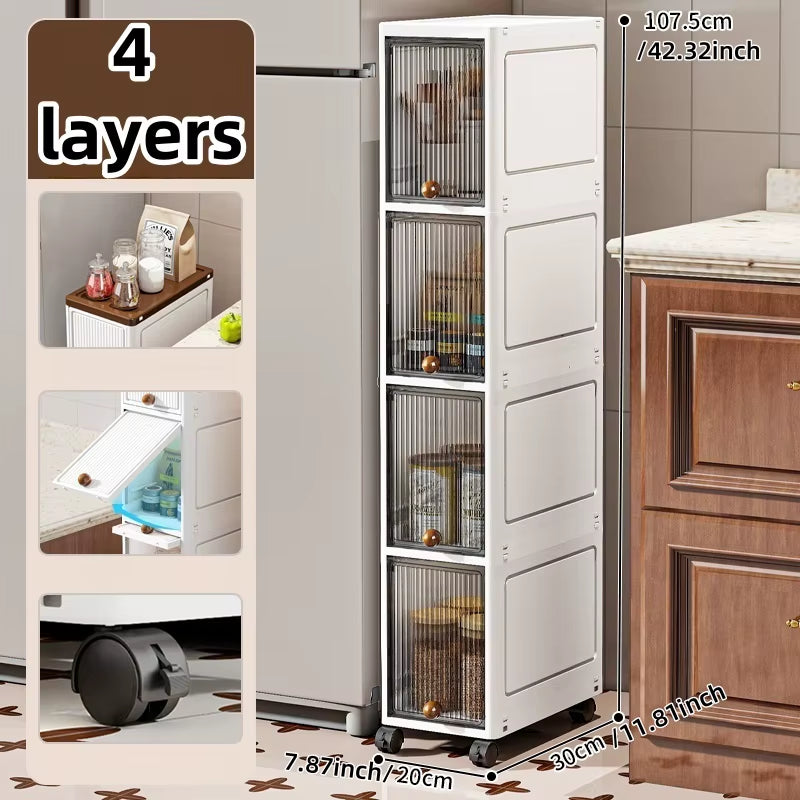 20Cm-Flip Lid Slit Storage Cabinet, Kitchen Slit Shelf, Bathroom Multi-Layer Plastic Snack Cabinet, Narrow-Edge Storage Cabinet