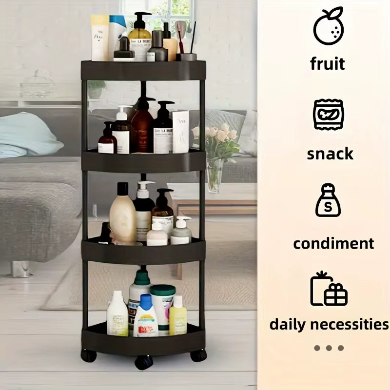 4-Storey Bathroom Tripod Rolling Storage Cart Organizer, Space Saving Corner Rack, Durable Plastic with Wheels