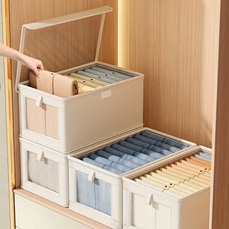 Large Foldable Canvas Storage Box with Clear Window - Organize and Store Clothing Space-Saving Home Closet Organizer