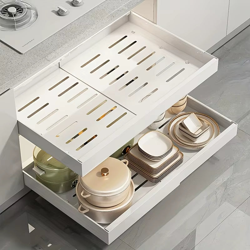 Expandable Pull Out Cabinet Organizer Metal Stick Slide Out Drawers Storage Kitchen Adjustable Sliding Roll Out Cabinet Shelves