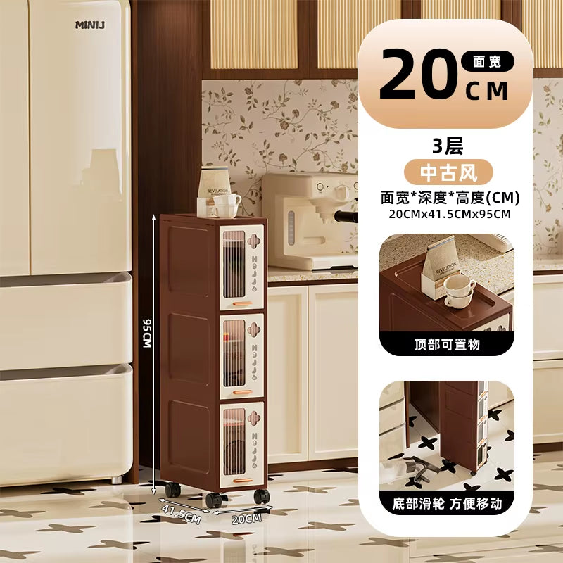 15/20Cm Slim Vintage Storage Cart, Mobile Narrow Cabinet with Drawers,Multi-Purpose Organizer for Kitchen/Bathroom/Living Room