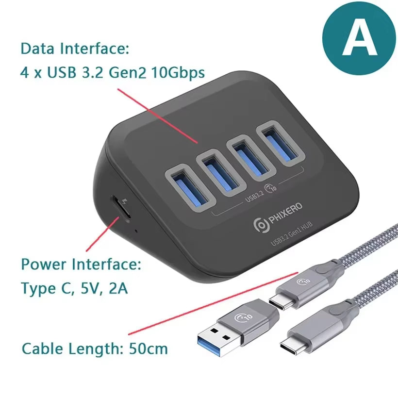 USB Splitter USB 3.2 Hub 5Gbps Type C Adapter Multi Ports USB 3.0 Docking Station Hub for Surface Macbook Laptop PC Hub