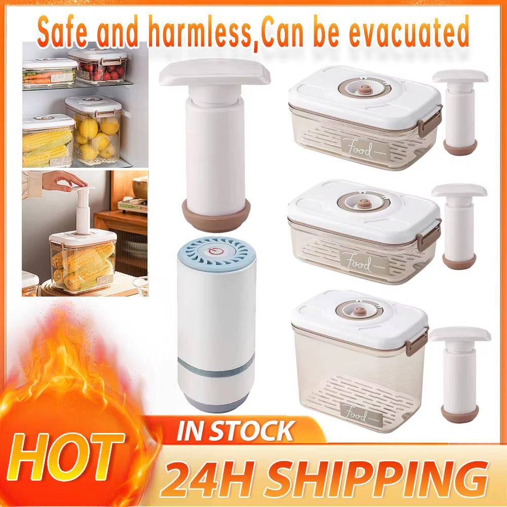 2.7/2.1/1.2L Vacuum Food Storage Box Vacuum Food Container with Time Compass & Air Pump Sealed Food Storage Box for Grains Rice