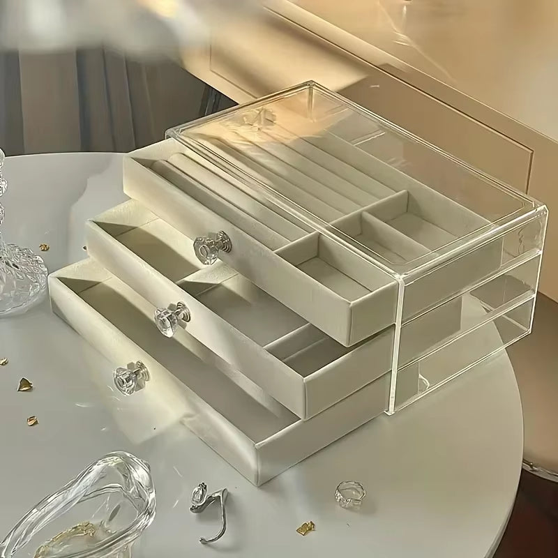 7-Layer Dust-Proof Acrylic Jewelry Organizer Box for Elegant Display and Storage in Modern Rectangular Tabletop Case Jewlery Box