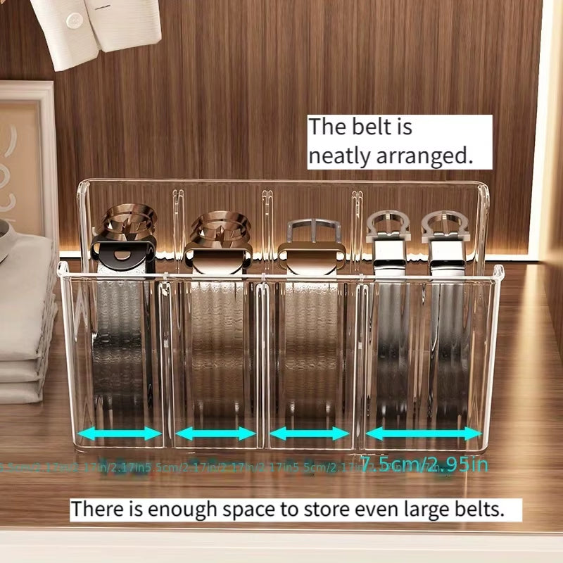 Belt Storage Box; Home Use; Divided Tie Organizer; Desktop Transparent Men'S Belt Storage Box.