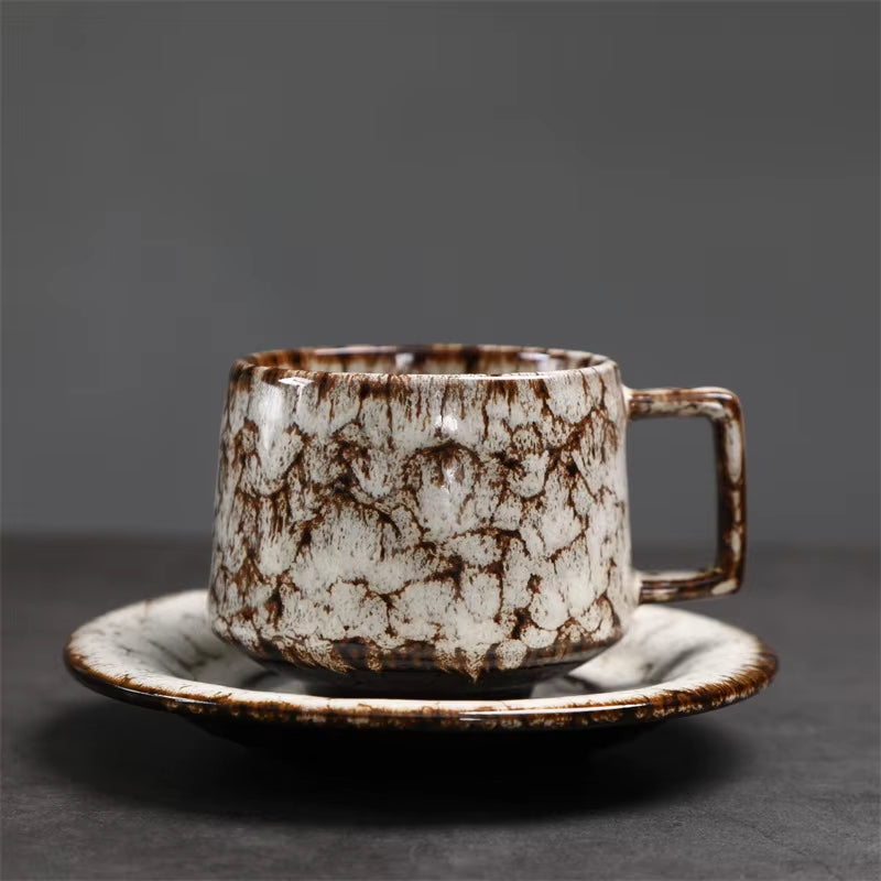 180ML Japanese Espresso Cup and Dish Kiln Transformed Ceramic Cup Retro Coarse Ceramic Mug Living Room Decoration