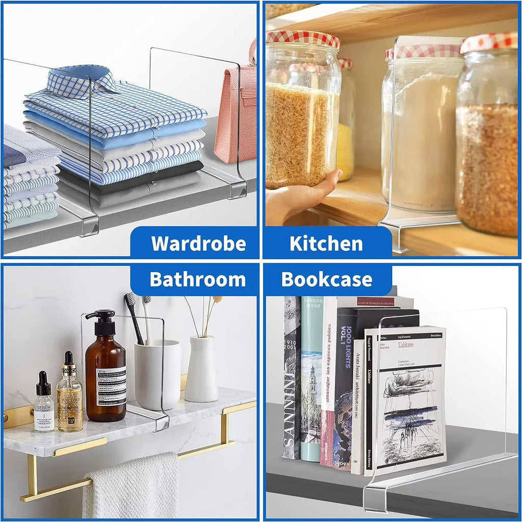8/6/4/2Pcs Transparent Closet Shelf for Wardrobe Organizer Cloth Divider Cupboard Bookcase Divider Baffle