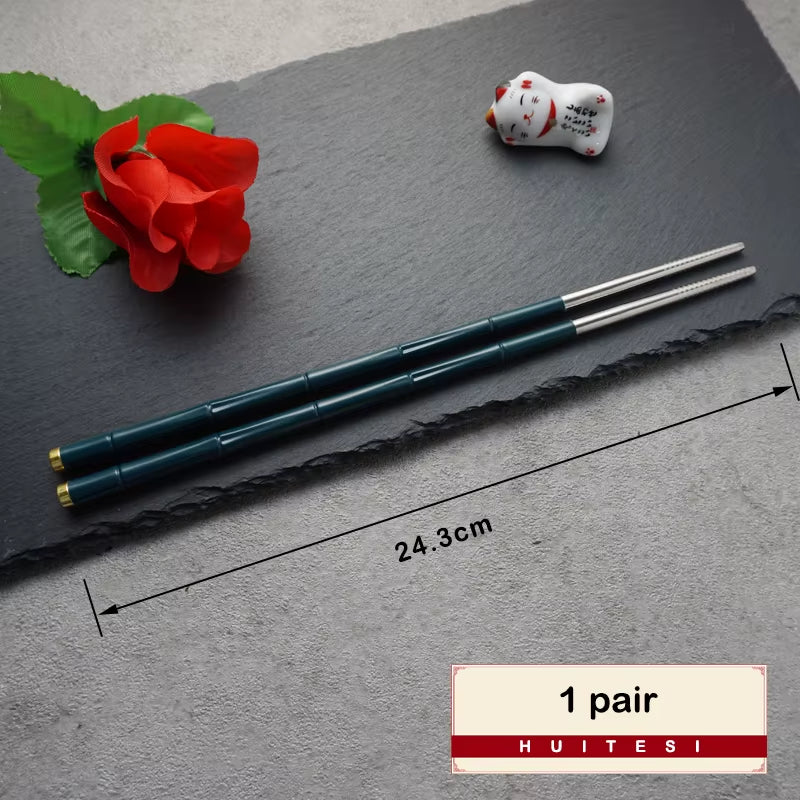 High-End Japanese Stainless Steel Chopsticks Set Metal Non-Slip Steel Chopstick Reusable Food Sushi Sticks Kitchen Tools