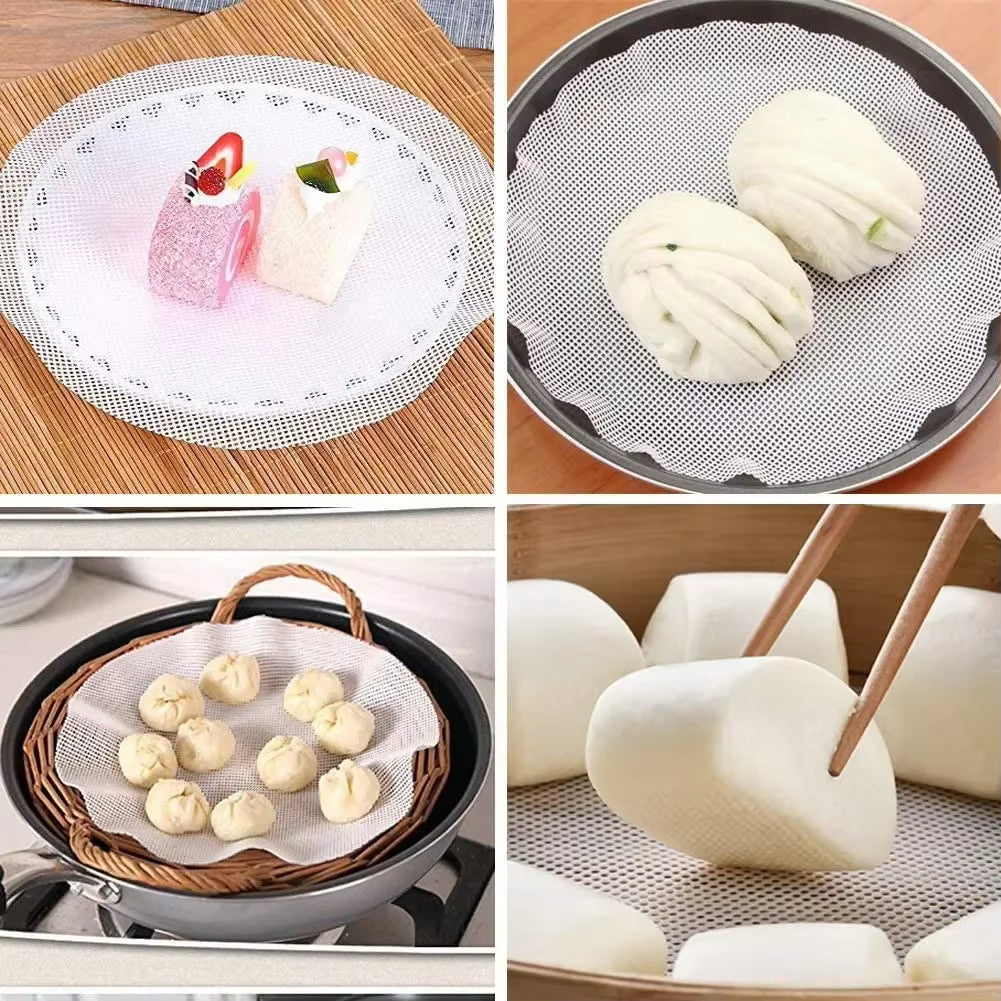 4Pcs Silicone Steamer Mat Reusable Steamer Paper Liner round Dim Sum Mesh Non-Stick Mesh Mat Pad for Buns Dumpling Baking Pastry