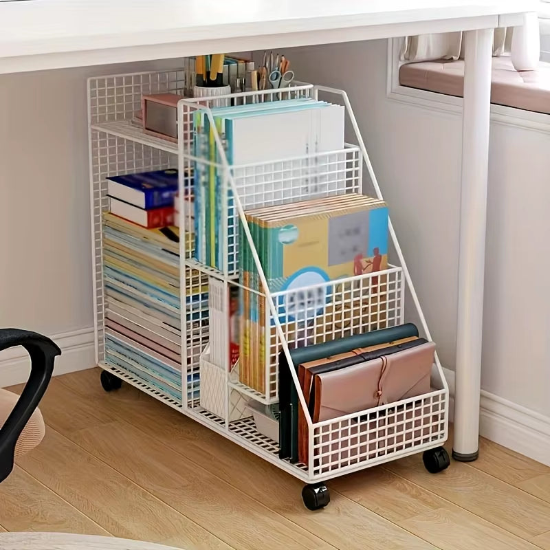 Compact Under-Desk Rolling Cart - 3-Tier Space-Saving Organizer W/ Wheels | Perfect Fit for Home Office & Desk Storage