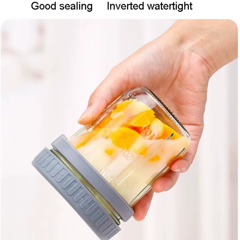 High-Value Oat Cup Transparent Glass with Lid and Spoon, Good Sealing with Scale , Simple and Multi-Color Optional Breakfast Cup