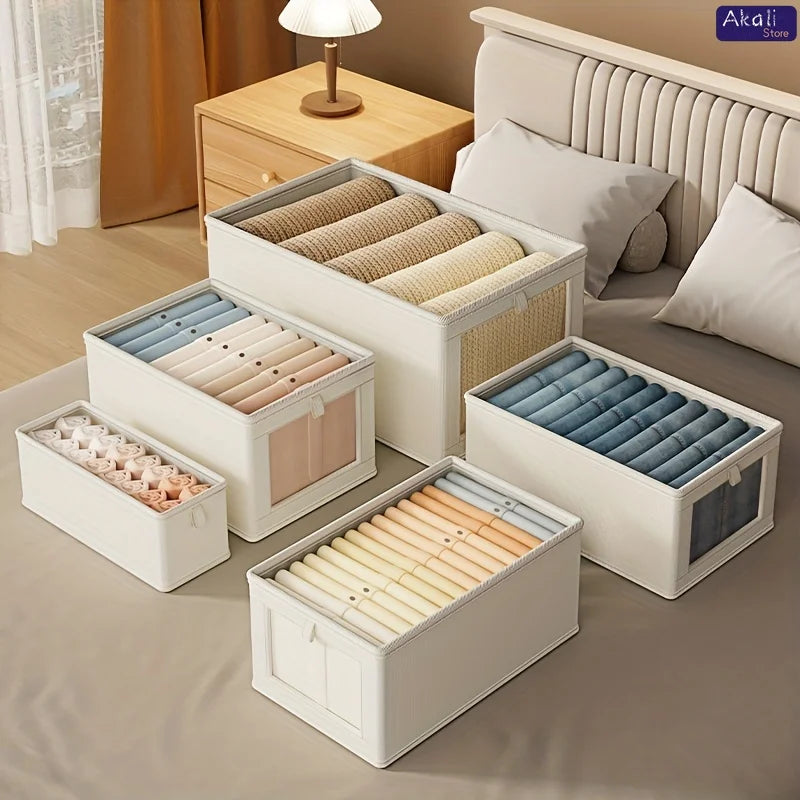 Large Canvas Storage Box with Clear Window Thickened Foldable Clothes Organizer with Lid Home Dustproof Storage Box