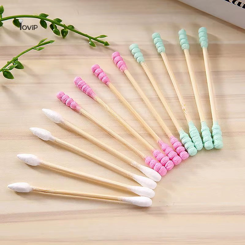 100Pcs Pack Double Head Cotton Swab Women Makeup Cotton Buds Tip for Medical Wood Sticks Nose Ears Cleaning Health Care Tools