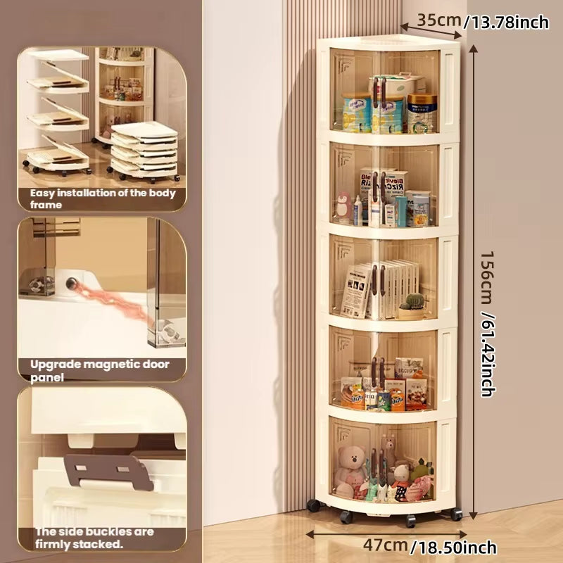 Plastic Double-Door Foldable and Mobile Triangular Storage Cabinet, Snack, Toy, Home Corner Storage Corner Cabinet