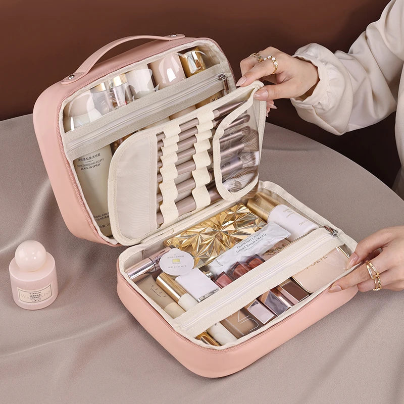 1Pcs Multi-Compartment Toiletry Cosmetics Bag Women Travel Storage Makeup Bag PU Leather Waterproof Make up Bag