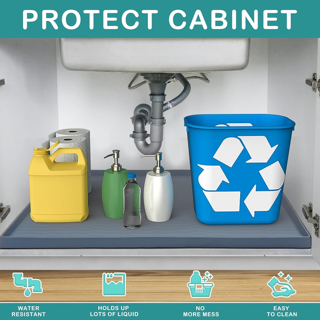 Waterproof Silicone under Sink Mat 55 W X 78 L Cm Shelf Liner for Kitchen and Bathroom, Cabinet and Counter Protector, Storage & Organizers, Litter Mat (Dark Grey)