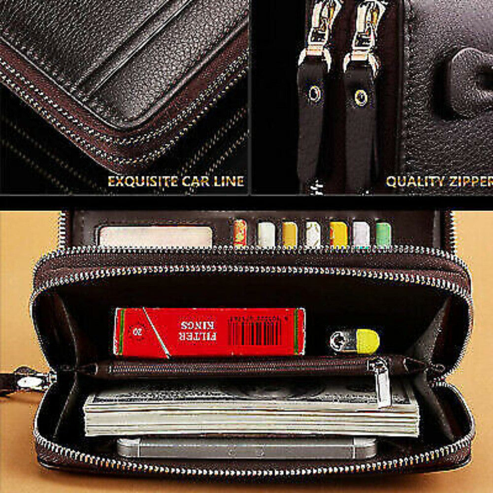 Men'S Leather Wallet Business Clutch Handbag Wallet Purse Mobile Phone Bag USA