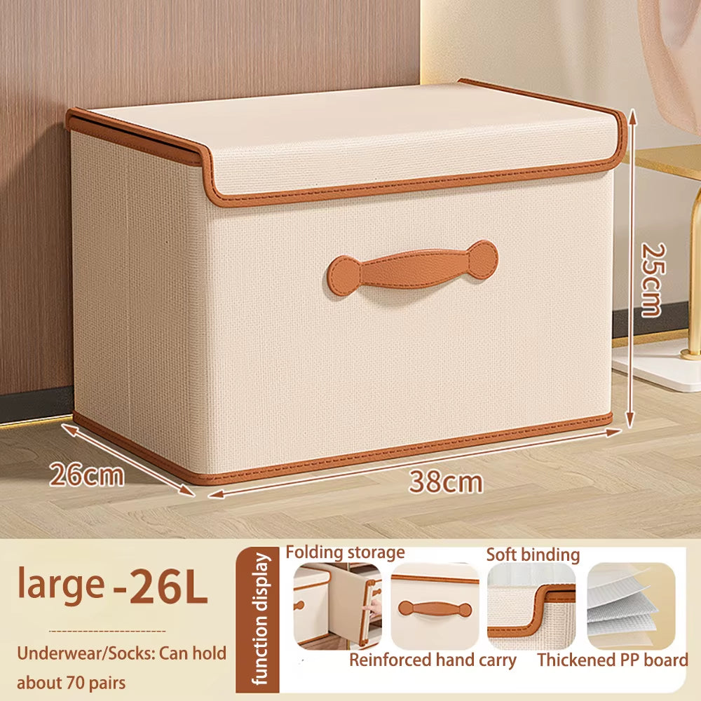 Cube Bins Boxes with Lids, Foldable Clothing Storage Box PU Leather Handles Decorative Home Cubes Closet Organizer Container