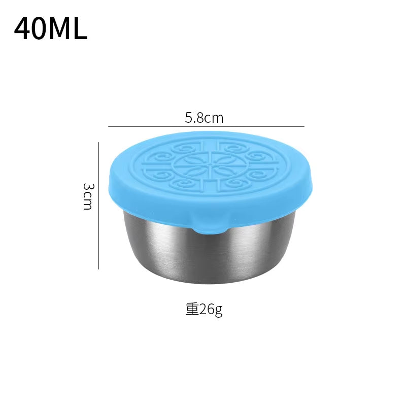40/50/70ML Sealed Silicone Lid Sauce Cup Stainless Steel Small Seasoning Bowl Salad Tomato Dipping Saucer Box Kitchen Tableware