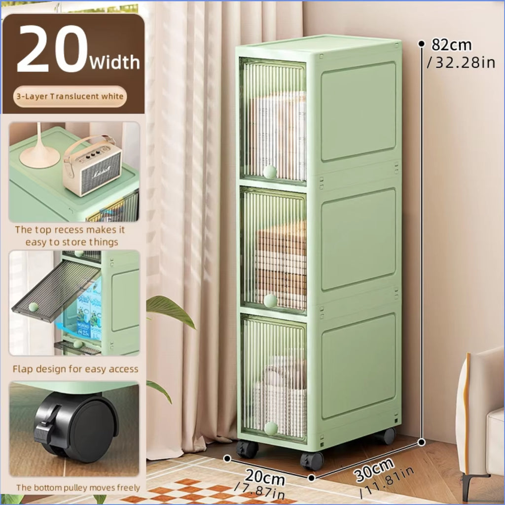 20Cm-Flip Lid Slit Storage Cabinet, Kitchen Slit Shelf, Bathroom Multi-Layer Plastic Snack Cabinet, Narrow-Edge Storage Cabinet