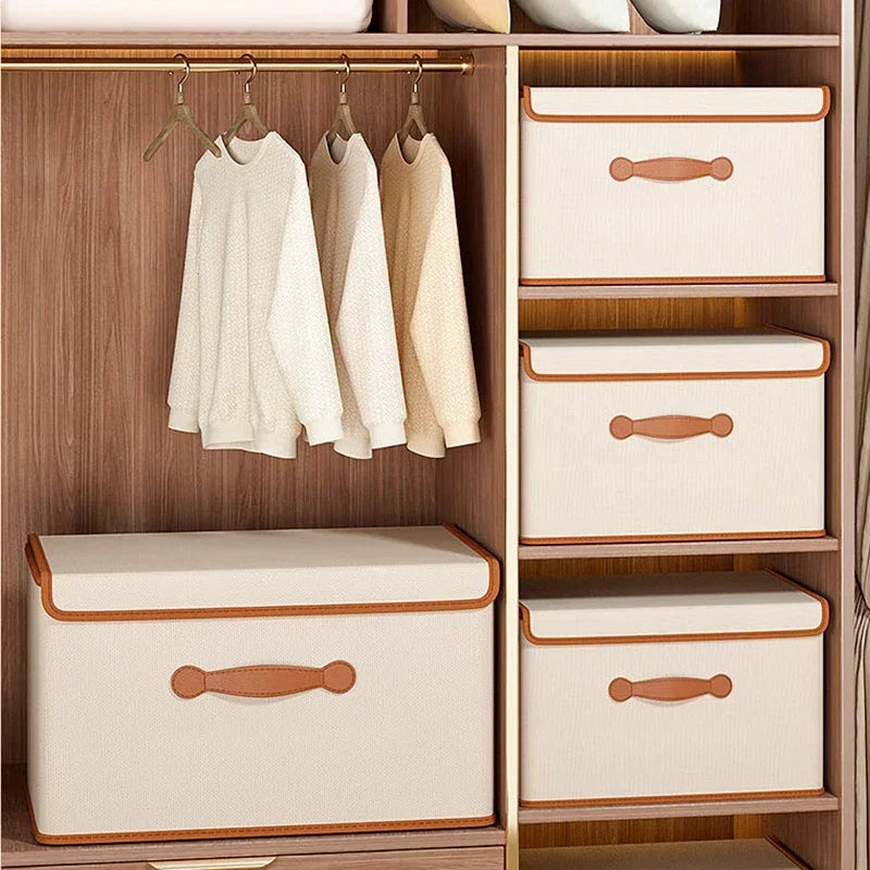 Cube Bins Boxes with Lids, Foldable Clothing Storage Box PU Leather Handles Decorative Home Cubes Closet Organizer Container