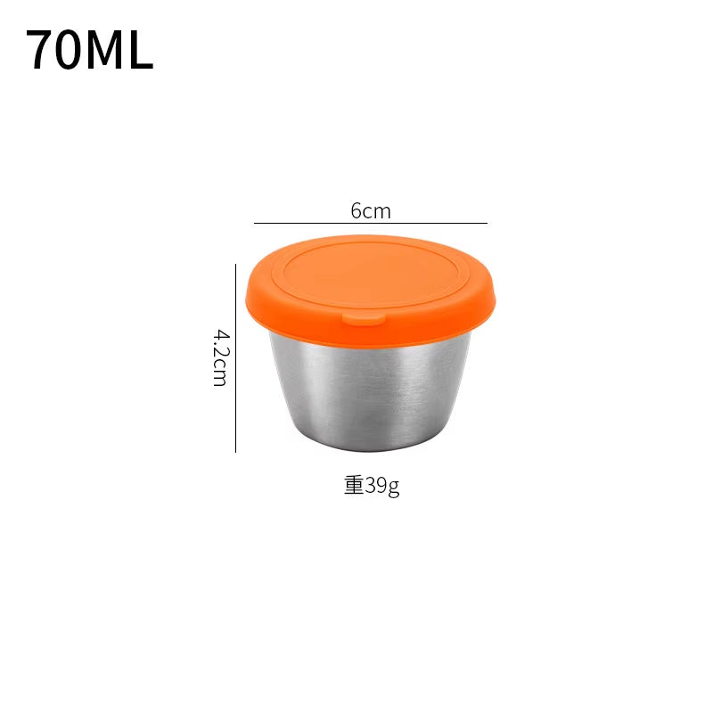 40/50/70ML Sealed Silicone Lid Sauce Cup Stainless Steel Small Seasoning Bowl Salad Tomato Dipping Saucer Box Kitchen Tableware