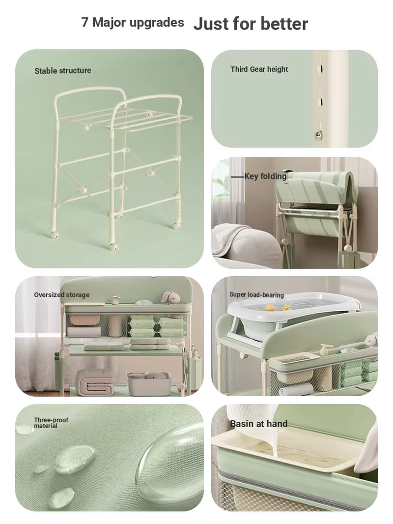 Height Adjustable Multifunctional Foldable Baby Changing Table Portable Infant Diaper Station with Large Storage Waterproof