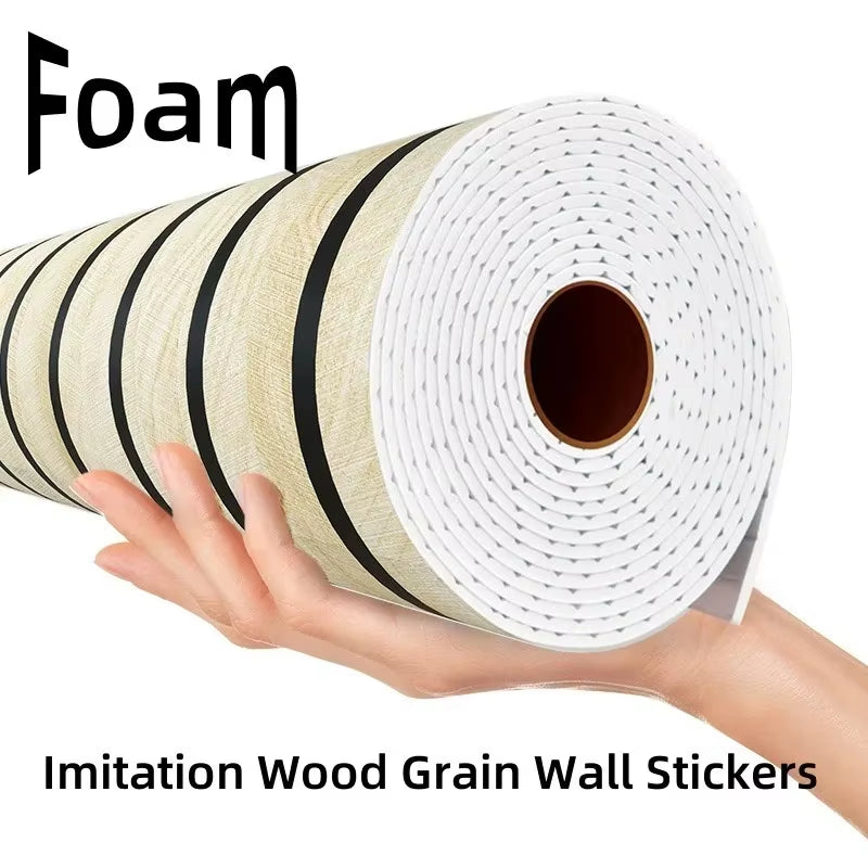 Thick Wood Grain Self-Adhesive Wall Sticker Waterproof for Home Decortion Peel and Stick Foam Wallpaper Bedroom Living Room