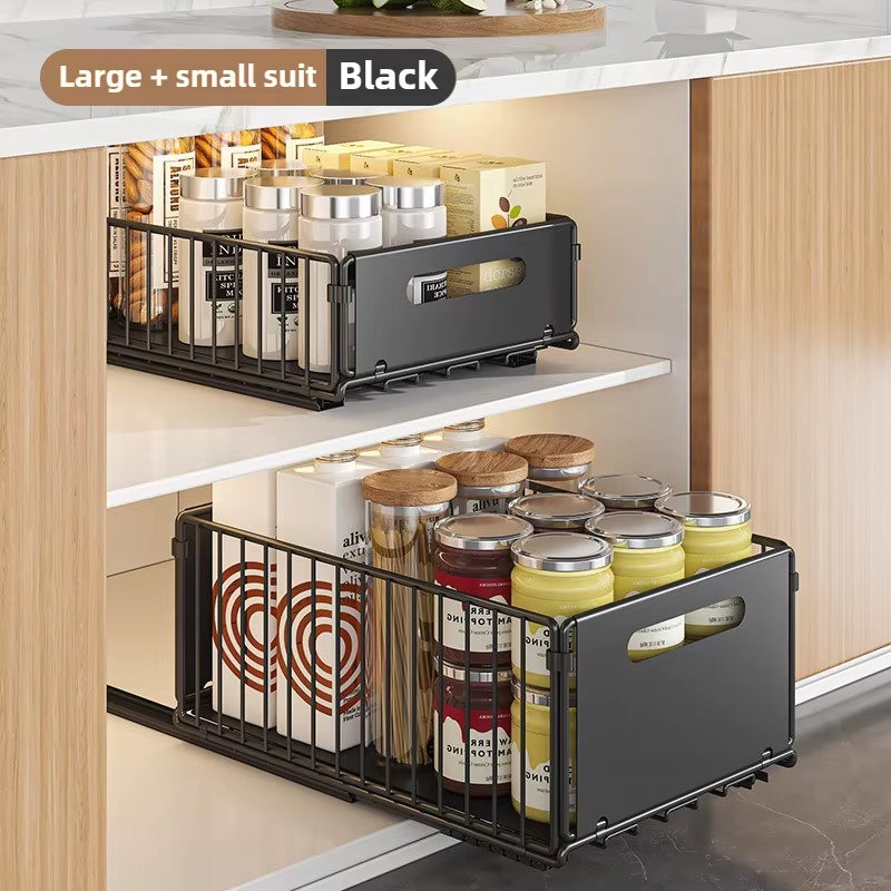 Pull Out Foldable Cabinet Storage Rack Kitchen Storage Artifact Multi-Layer Telescopic Storage Rack No Installation Required