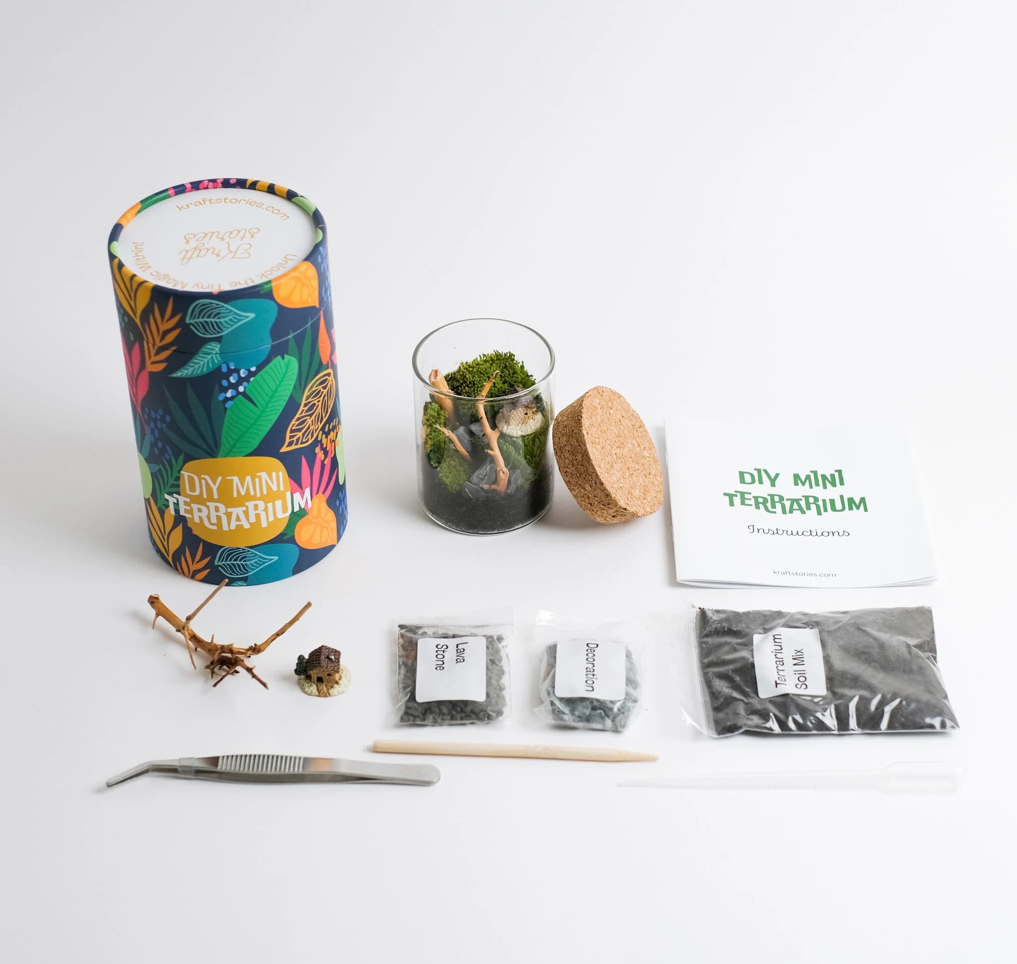 Tiny Terrarium Kit with Live Moss and Plant Cutting, Self Sustaining Terrarium Kit, Birthday Gift, Mothers Day Gift, Stem Kit for Kids