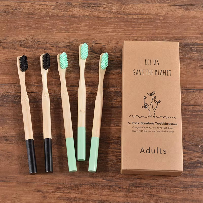 Bamboo Toothbrush 5Pack Adult Medium Bristles Eco Friendly Cepillo Dientes Bambu Oral Care Toothbrush Clareador De Dente Brushes